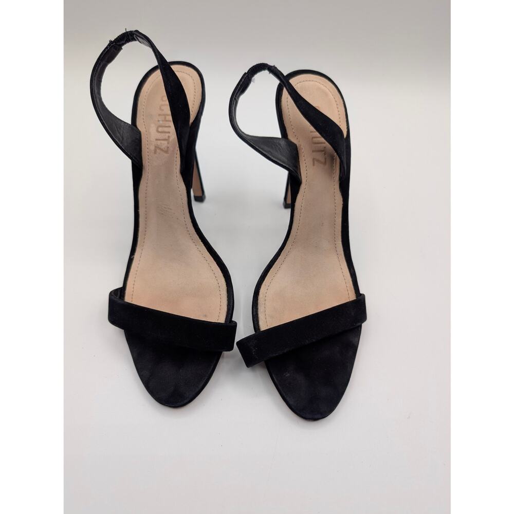 Schutz Luriane Black Suede Stiletto Slingback Heeled Sandals Women's Size 7.5